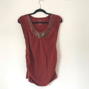 Maternity Burnt Orange knit Top with Brass